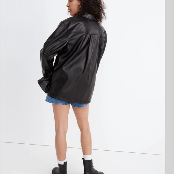 Madewell Faux Black Leather Shirt Jacket - Picture 3 of 6